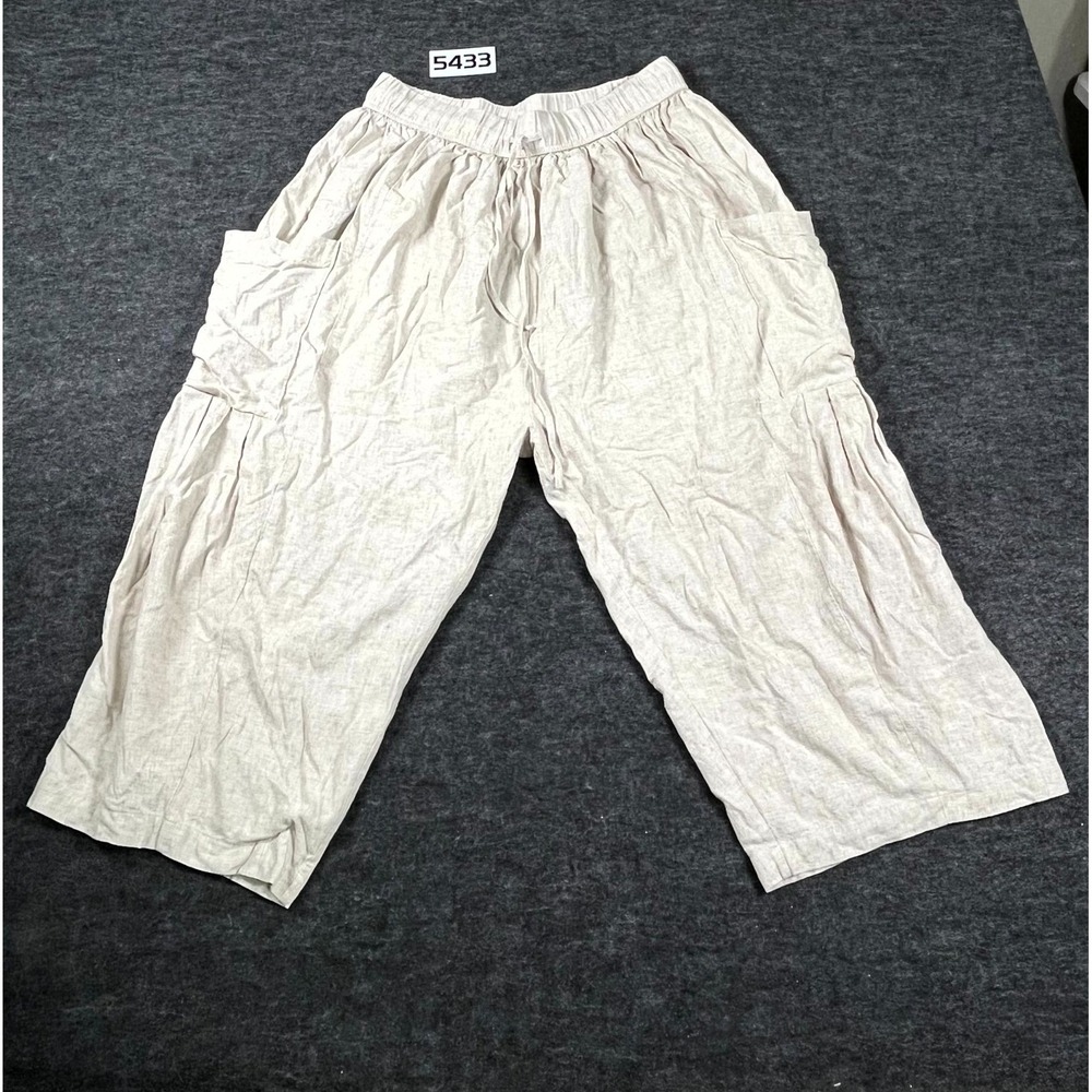 Baggy Beachwear Ushdele Capri Pants Womens Medium Beige Linen /Viscose